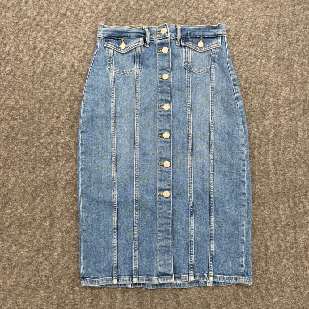 Gap 1969 Womens Blue Denim Button Front High Rise Midi Pencil Skirt Size 26R